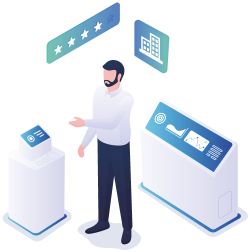 Graphic of a property manager using technology from an AI revenue management system