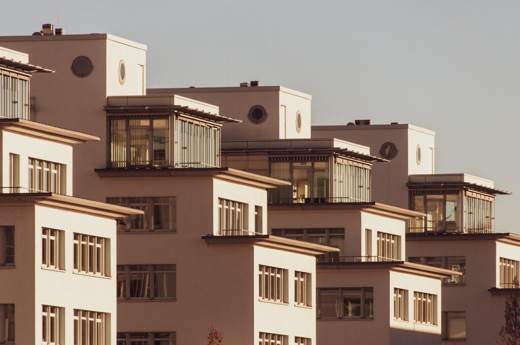 AI-powered real estate analytics. Modern real estate. Build to rent. Contemporary architecture buildings